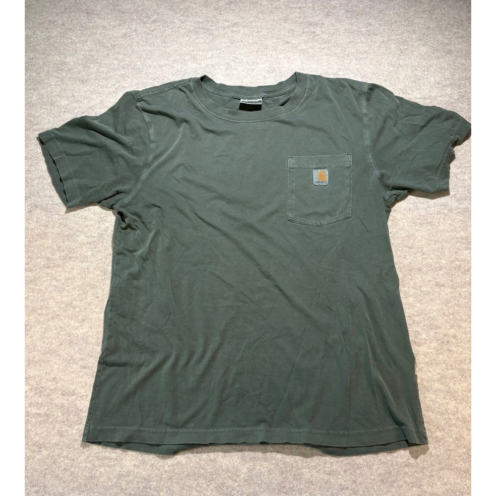 Carhartt Mens Relaxed Fit Short Sleeve Pocket T-Shirt Faded Green Large Hole